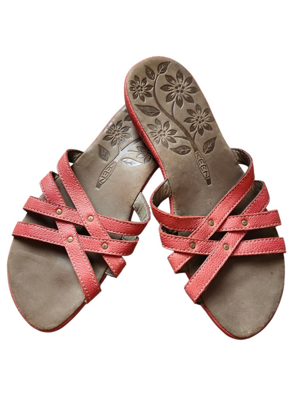 KEEN City of Palms Leather Slide Sandals Ribbon Red Floral Women's Size 8